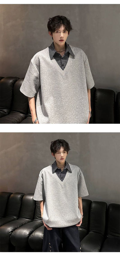 Playera Casual para Hombre con Cuello Falso Doble y Manga Corta - Image 12