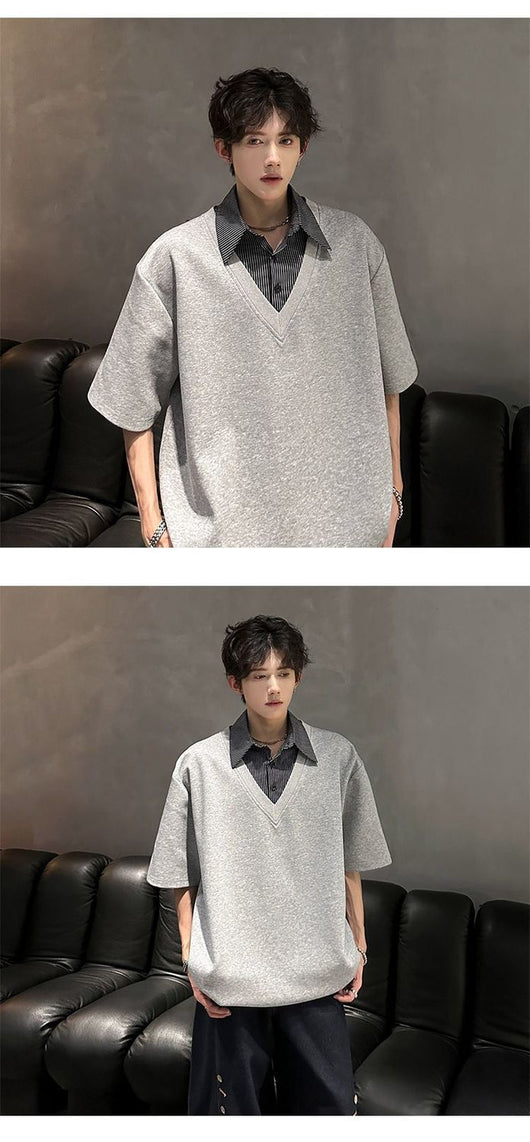 Playera Casual para Hombre con Cuello Falso Doble y Manga Corta - Image 12