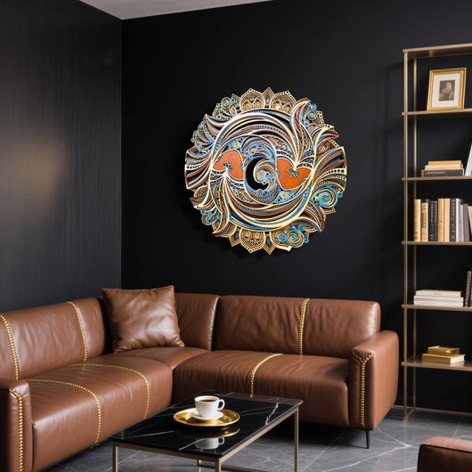 Arte Decorativo Pared Peces Dobles Tallado Madera Redondo Retro - Image 4