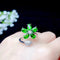 Anillo de Plata con Diopside Natural, Diseño Floral Ajustable para Mujer