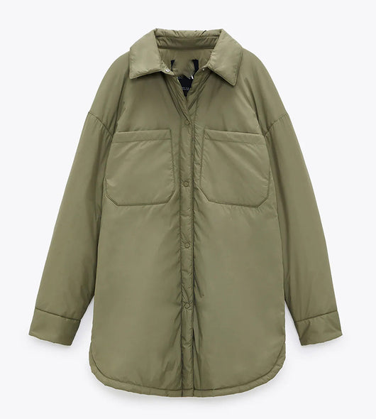 Chaqueta de Algodón Caqui Verde con Bolsillos Dobles - Abrigo Cálido