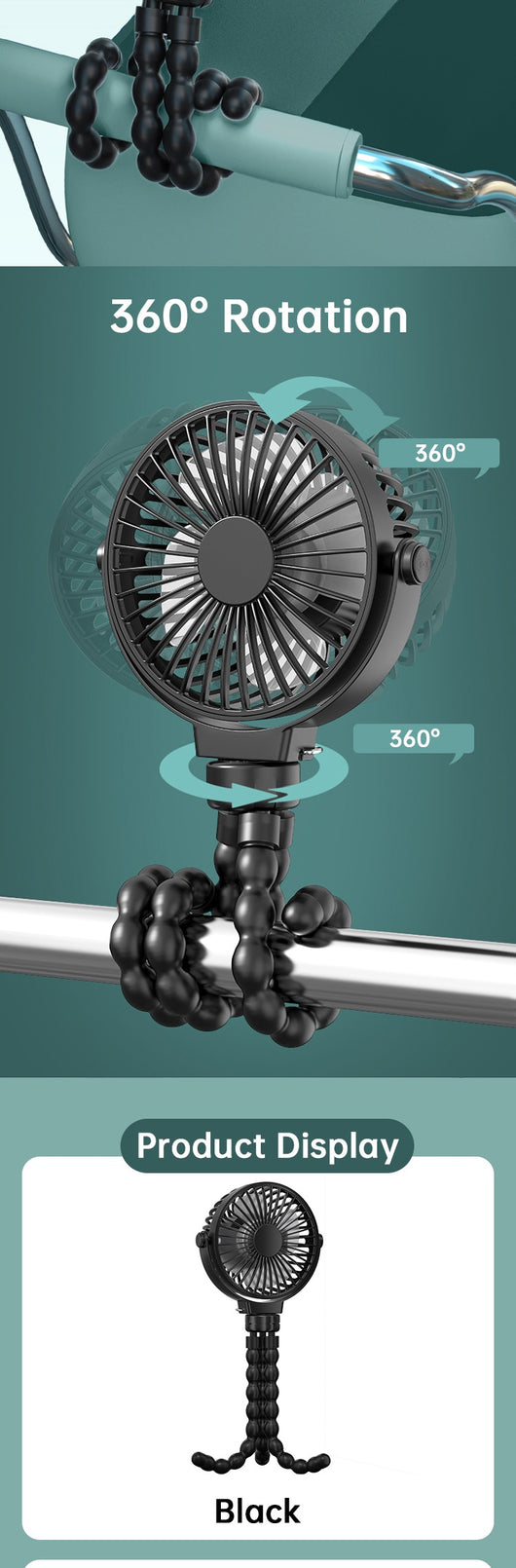 Ventilador Portátil Recargable USB con Soporte Flexible - 3 Velocidades - Image 8