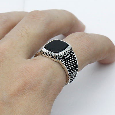 Anillo de Plata Tailandesa 925 con Ágata Negra Vintage - Image 9