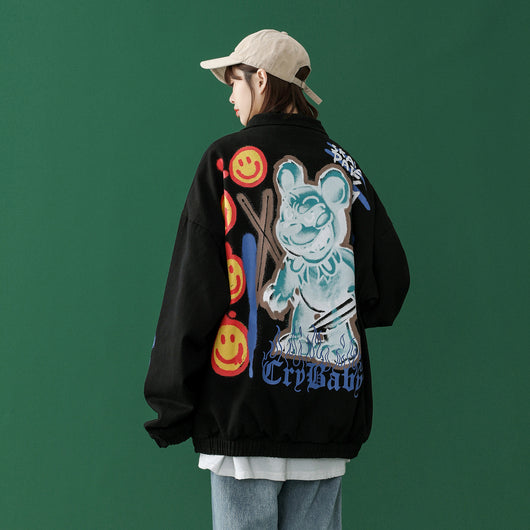 Chaqueta Casual Suelta Estilo Hong Kong con Diseño Pintado a Mano - Image 4
