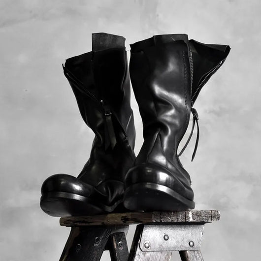 Botas de Cuero Deconstruidas Irregulares Estilo Retro para Hombre - Image 10