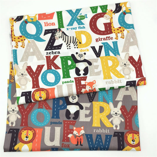 Tela de Algodón Puro para Ropa de Cama Infantil con Diseño de Animales del Abecedario