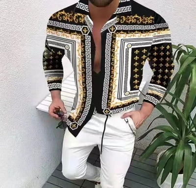 Camisa Casual de Manga Larga con Estampado Floral Grande para Hombre - Image 2