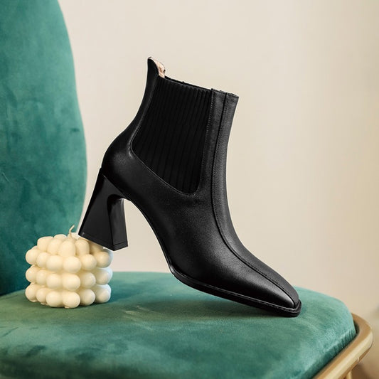 Botas Tejidas Elásticas Punta Cuadrada Tacón Alto