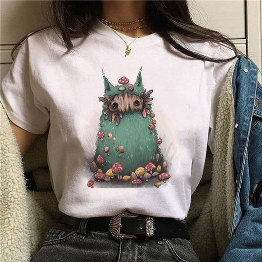 Playera Gato Caricatura con Hongos Halloween Manga Corta - Image 10