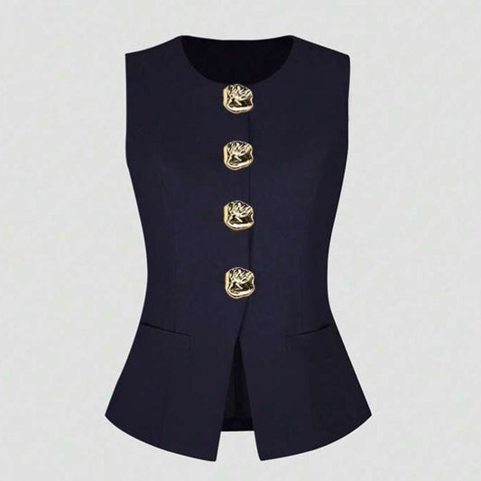 Chaleco Elegante Sin Mangas Cuello Redondo Ajustado a la Cintura