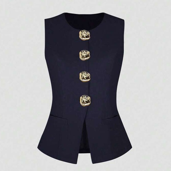 Chaleco Elegante Sin Mangas Cuello Redondo Ajustado a la Cintura