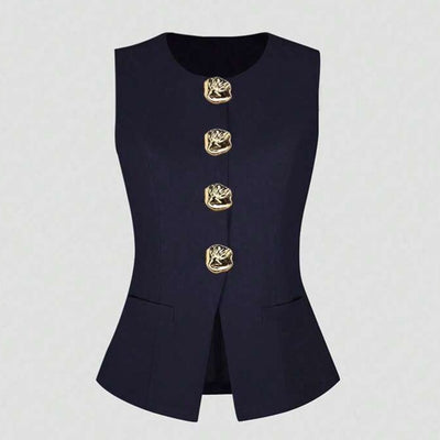 Chaleco Elegante Sin Mangas Cuello Redondo Ajustado a la Cintura