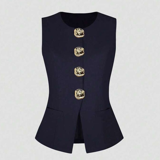 Chaleco Elegante Sin Mangas Cuello Redondo Ajustado a la Cintura