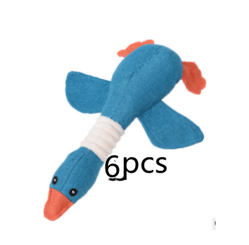 Plush teal duck dog toy with orange beak and feet, and a white ribbed neck, designed for sounding and puzzling. - Image 32