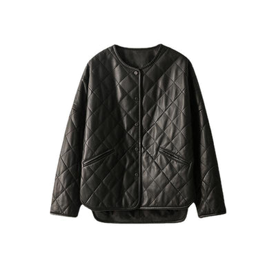 Abrigo de Piel de Oveja con Patrón Rombos para Mujer - Image 6