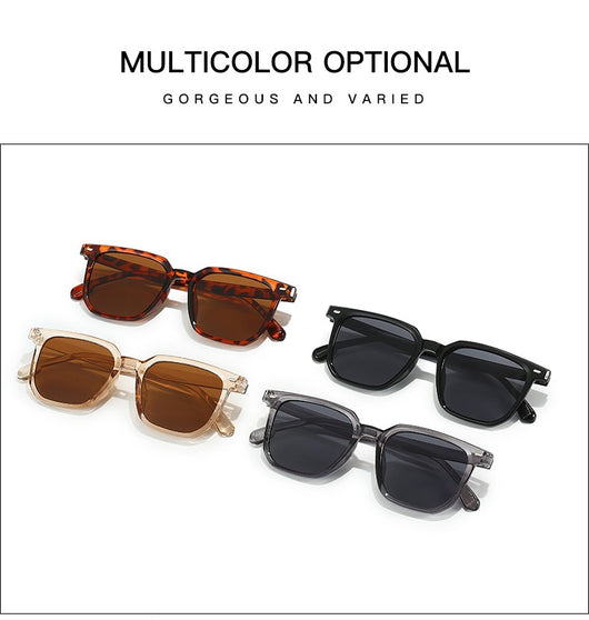 Large frame square sunglasses with a transparent champagne-colored frame and brown lenses. - Image 15