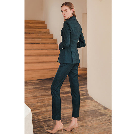 Conjunto de Traje Ejecutivo Cuadros Verde Oscuro Premium - Image 6