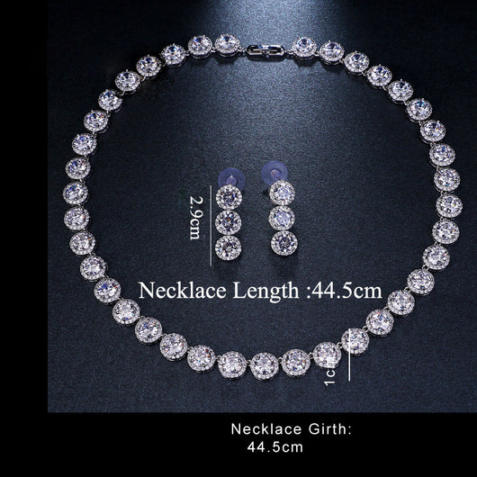 Conjunto de Collar y Aretes de Circonita Redonda Lujo - Image 8