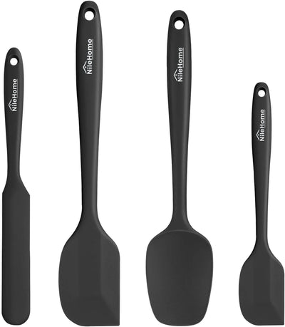Silicone Spatula Set, Food Grade Rubber Spatula High Heat-Resistant Premium Bpa-Free One Piece Seamless Design Cooking Spatulas Dishwasher Safe Bpa-Free 4 Pack (Black) - Tekeno