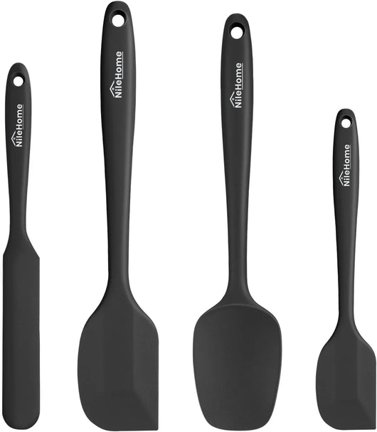 Silicone Spatula Set, Food Grade Rubber Spatula High Heat-Resistant Premium Bpa-Free One Piece Seamless Design Cooking Spatulas Dishwasher Safe Bpa-Free 4 Pack (Black) - Tekeno
