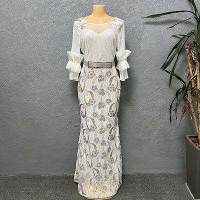 Vestido Formal Elegante Cuello Redondo Manga Corta Ajustado - Image 9