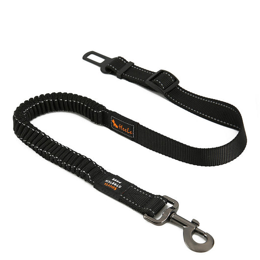 Red pet seat belt with reflective stitching, featuring a metal swivel clip and a black car seat belt buckle. - Image 30