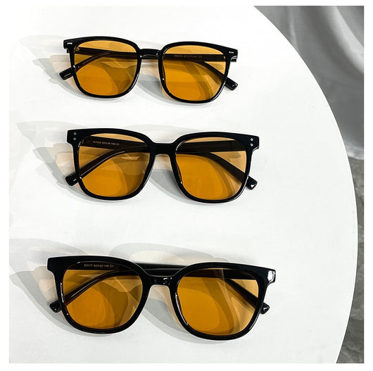 Black full-frame sunglasses with brown lenses, featuring a boxy style and visible dimensions. - Image 14