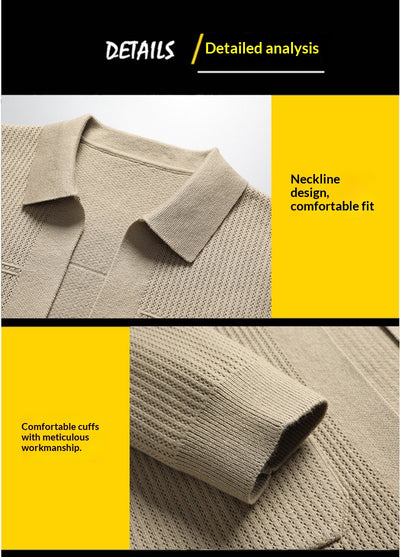 Suéter de Cuello Solapa Grueso para Hombre - Manga Larga Otoño Invierno con Bolsillos - Image 24