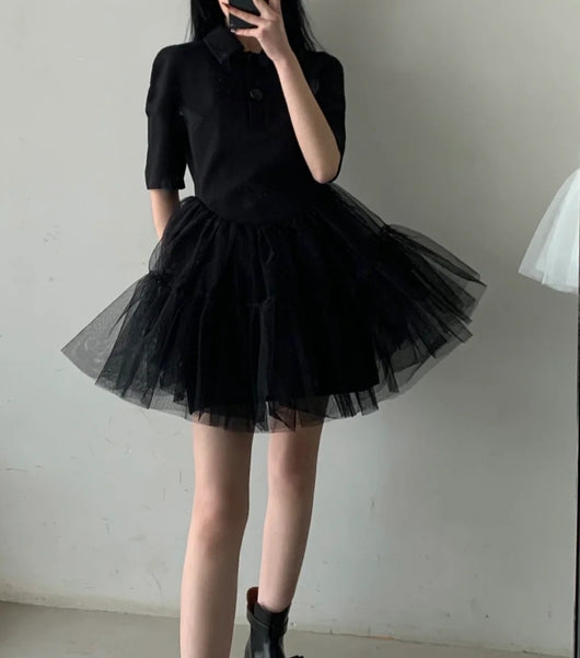 Vestido de Malla Ballet con Cintura Alta y Efecto Voluminoso - Image 2