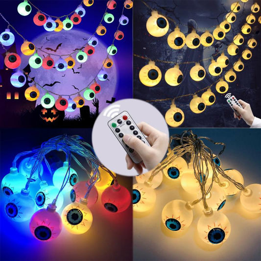 Guirnalda LED de Ojos de Fantasma 10 Piezas - Luces Cálidas, Frías y Multicolor para Halloween