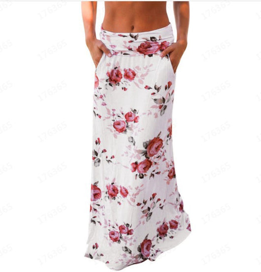 Falda Larga Cintura Alta con Estampado Floral y Bolsillo Decorativo - Image 12