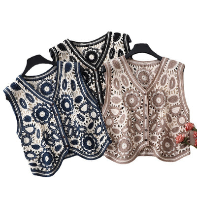 Chaleco de Primavera con Cuello V Irregular y Bordado Calado para Mujer - Image 5