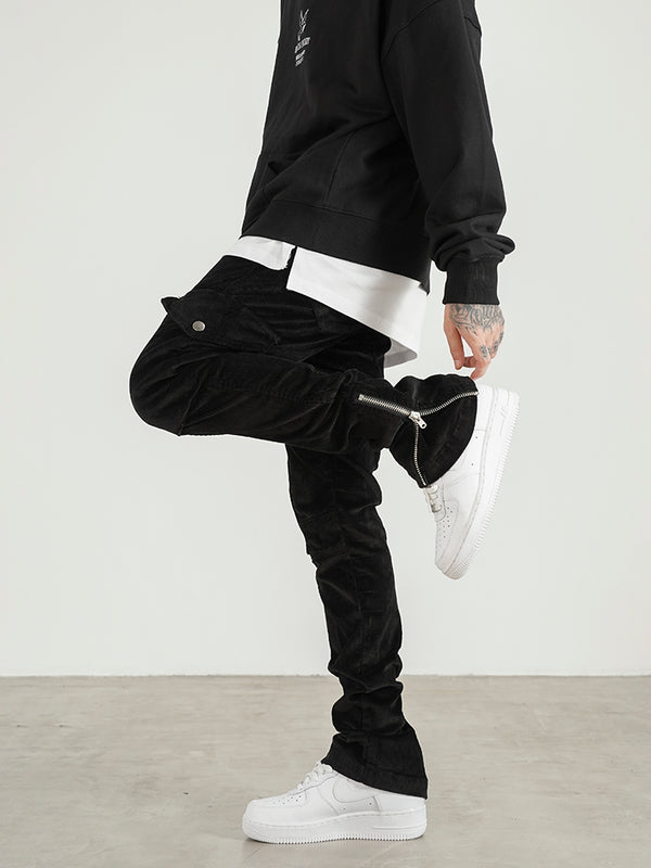 Pantalones Cargo Slim de Pana Gastada con Cierre - Estilo Retro