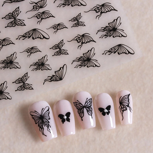 Stickers de Uñas Mariposa Rosa con Relieve Blanco y Negro - Image 6