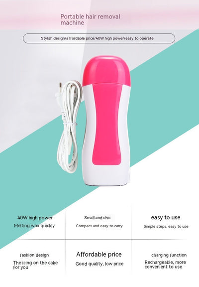 Portable pink and white electric wax warmer with a black power cord for at-home hair removal. - Image 5
