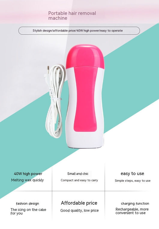 Portable pink and white electric wax warmer with a black power cord for at-home hair removal. - Image 5
