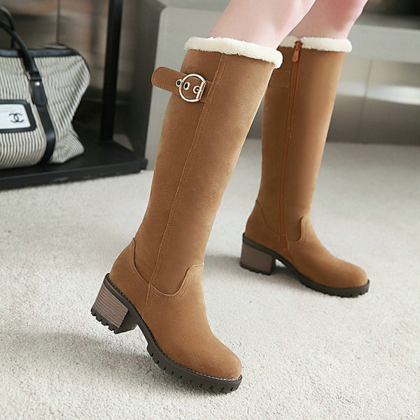 Botas Largas de Invierno con Tacón Medio y Hebilla Decorativa