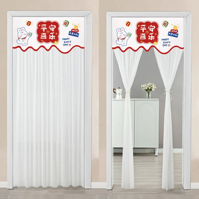 Double-layer blackout doorway curtain with a light blue top featuring a cartoon bear and "LUCK DAY!" text. - Image 10
