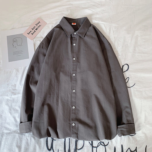 Camisa Holgada de Algodón Lavado Estilo Hong Kong Manga Larga Color Sólido - Image 22