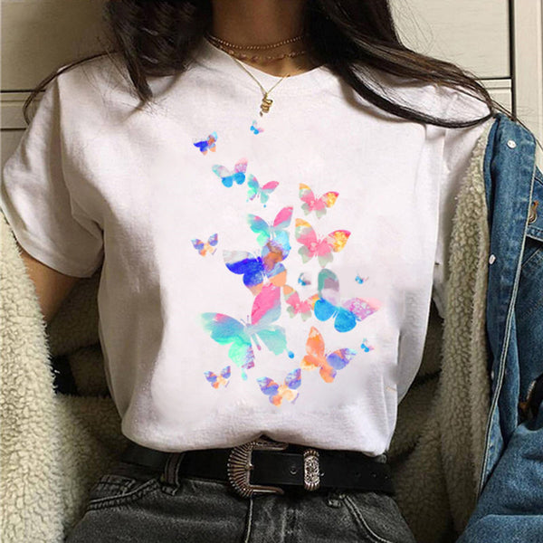 Blusa Estampada Blanca Suelta Casual para Mujer