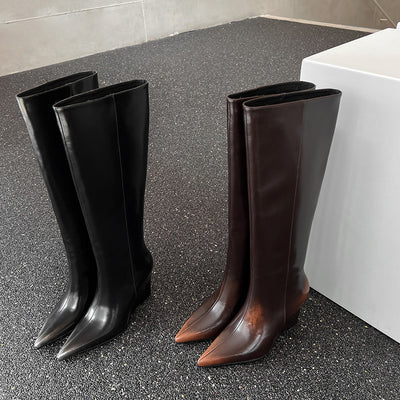 Botas Cuña Temperamento Piel de Vaca Talla Grande - Image 13