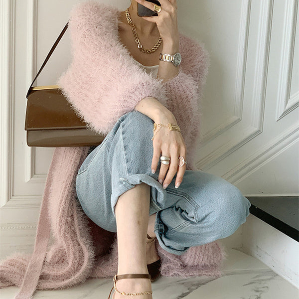 Cardigan Acolchado Largo Oversize para Mujer - Abrigo Tipo Sweater Hasta la Rodilla