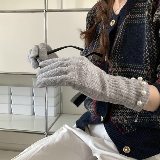 Guantes Tejidos Cálidos con Perlas en Colores Sólidos - Image 13