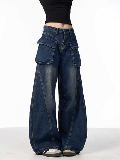 Pantalones Vaqueros Anchos de Cintura Alta con Bolsillos Funcionales - Image 3