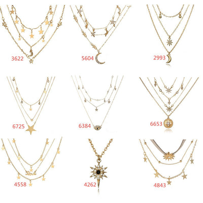 Collar Multicapas Luna y Estrellas Set Cadena para Suéter - Image 12