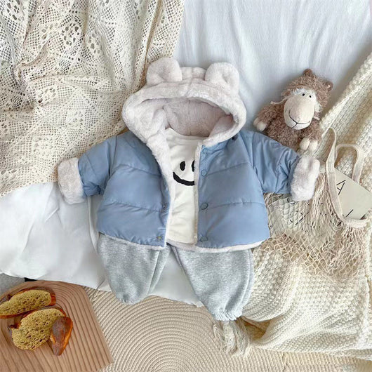 Chaqueta Abrigo Infantil con Capucha - Diseño Casual Osito en Colores Neutros - Image 4