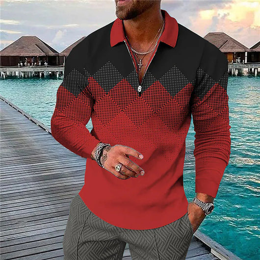 Camisa Casual de Manga Larga con Estampado 3D Geométrico y Cierre - Image 2