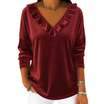 Blusa Elegante de Manga Larga con Cuello en V Fruncido - Image 5