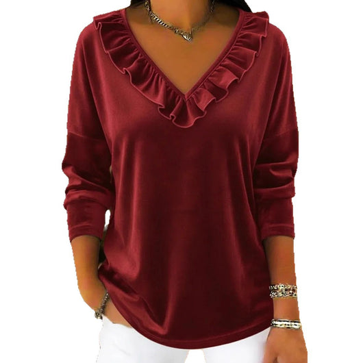 Blusa Elegante de Manga Larga con Cuello en V Fruncido - Image 5