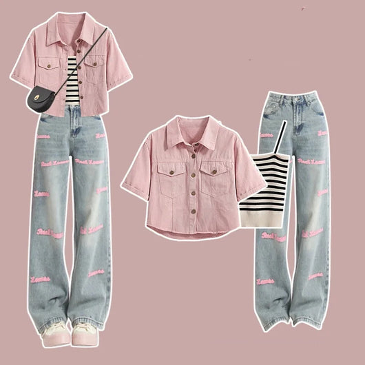 Conjunto de 3 Piezas: Chaqueta Denim de Colores con Tirantes Integrados y Jeans - Image 8